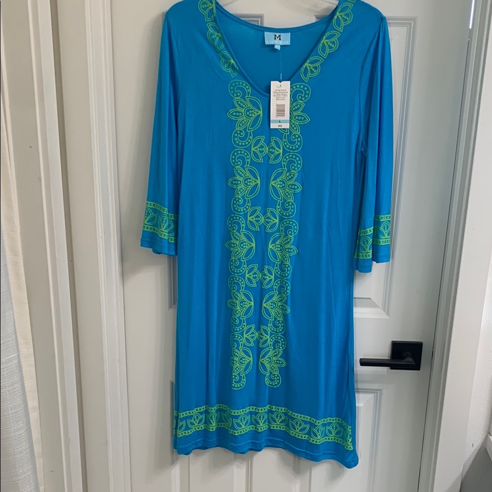 Vibrant Blue and Green Long Sleeve Dress